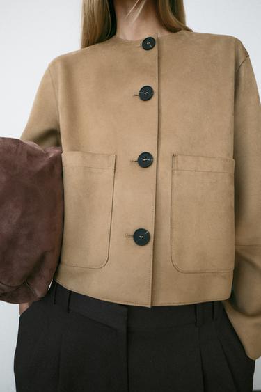 Zara FAUX SUEDE JACKET - taupe brown