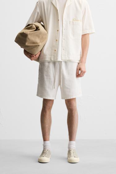 EMBROIDERED TEXTURED BERMUDA SHORTS - Ecru by Zara