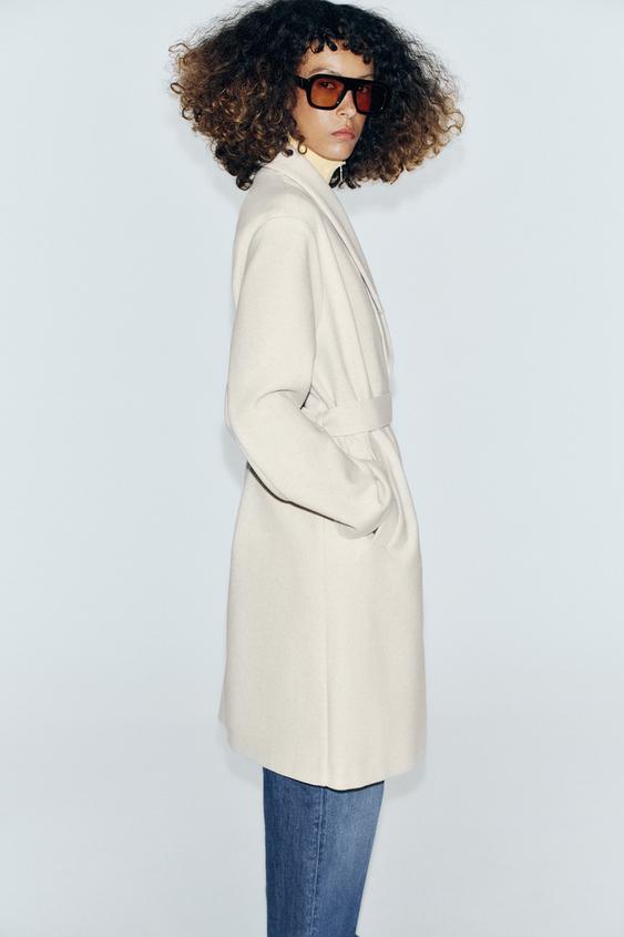 SOFT BELTED COAT - Ecru by Zara - Image 4