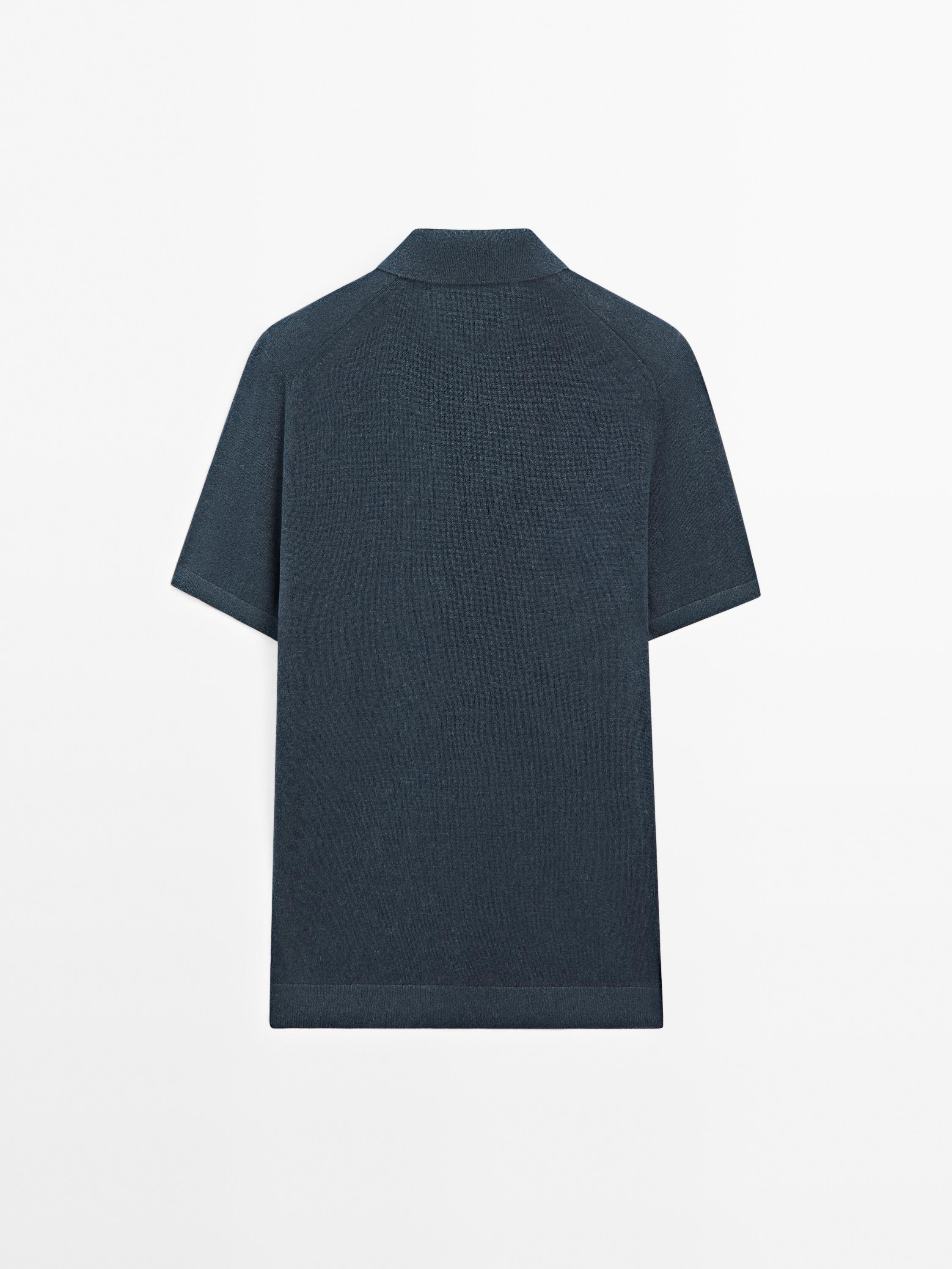 Linen blend knit polo shirt