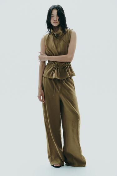 Zara ADJUSTABLE FLOWY VEST - Dark olive - Image 0