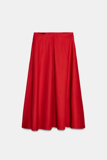 Zara PLEATED MIDI SKIRT - Red