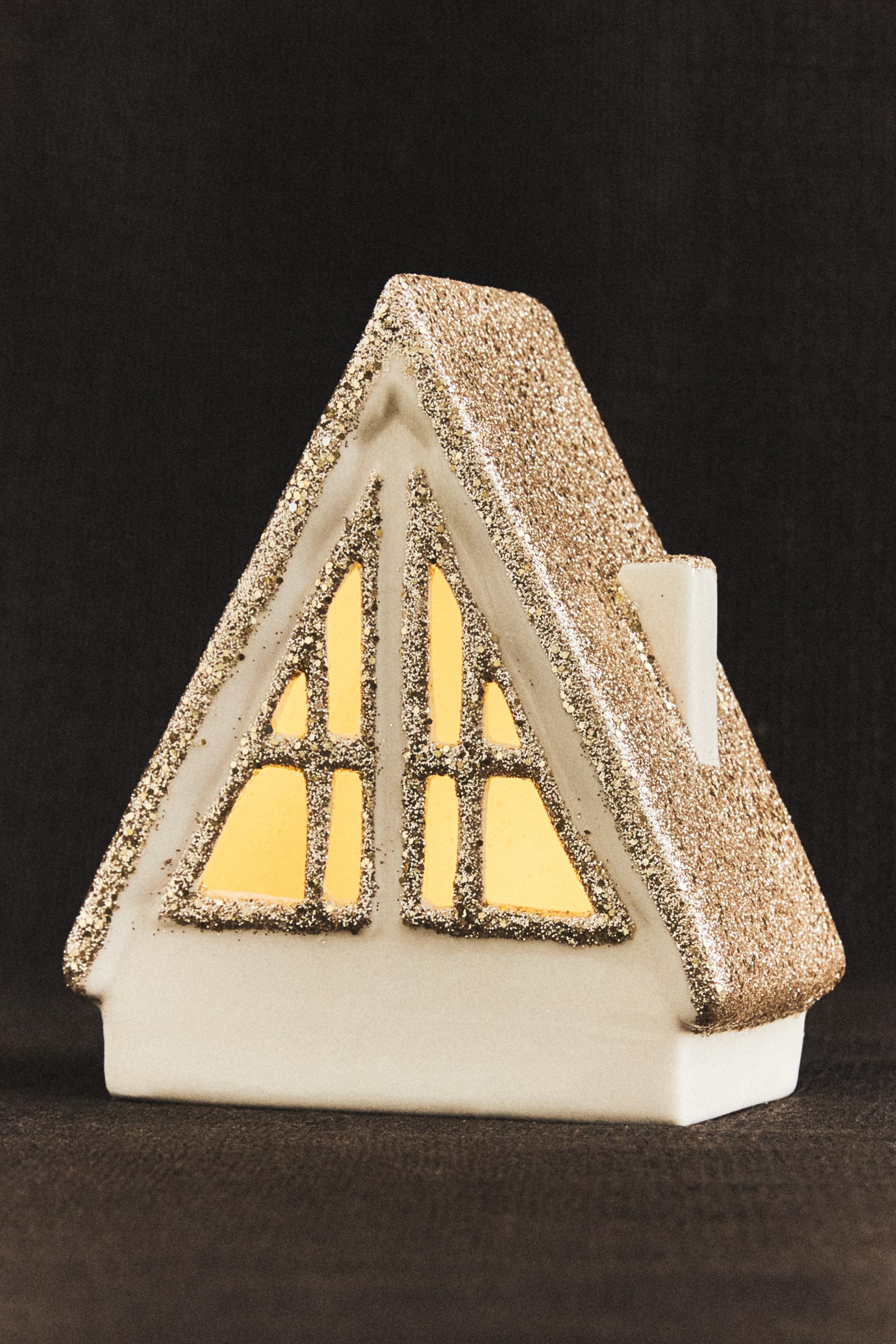 CERAMIC HOUSE ROOF GLITTER CHRISTMAS ORNAMENT