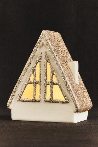 CERAMIC CHRISTMAS HOUSE DECORATION WITH GLITTERY ROOF - White by Zara - Image 4