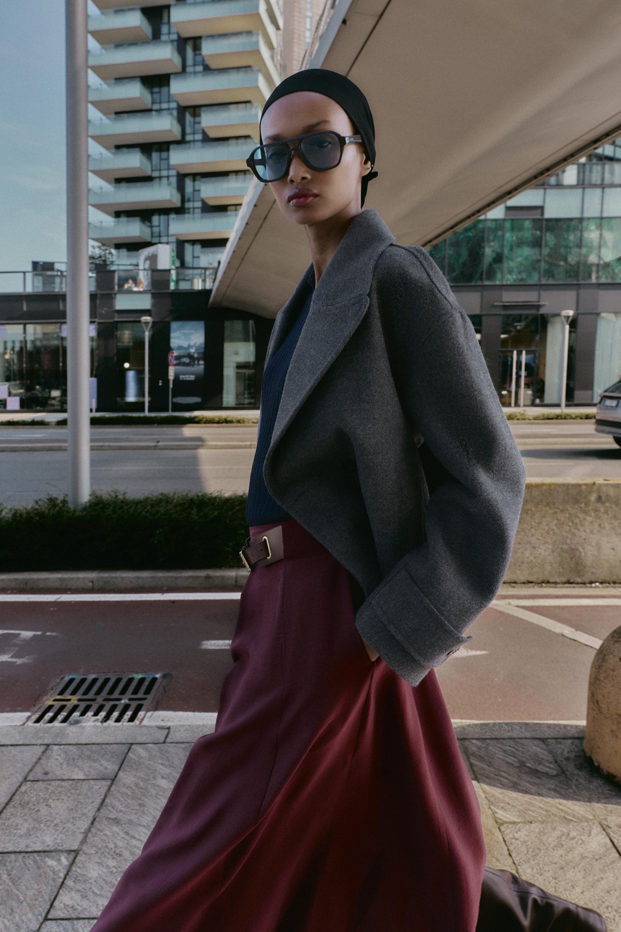 ベルト付きケープミディスカート - ダークパープル | ZARA Japan / 日本