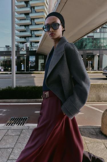 JUPE MIDI TRAPÈZE CEINTURE - Aubergine de Zara - Image 3