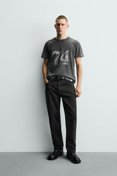 CAMISETA LAVADA COM ESTAMPAS COMBINADAS - Cinzento da Zara - Imagem 0