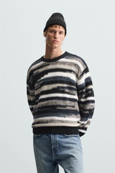 Zara GEOMETRIC JACQUARD SWEATER - Blue