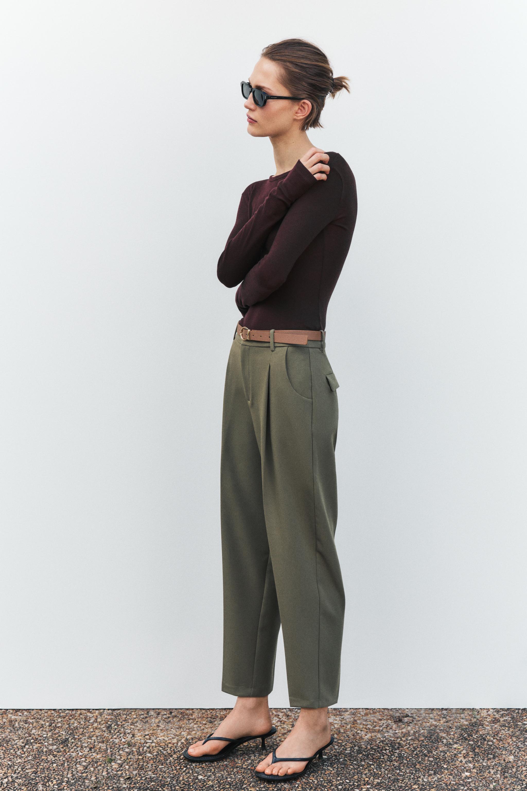 ベルト付きダーツ入りパンツ - オフホワイト | ZARA Japan / 日本