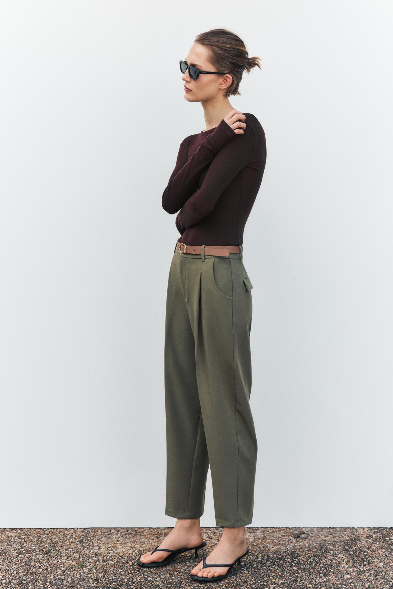 PLEATED BELTED PANTS
