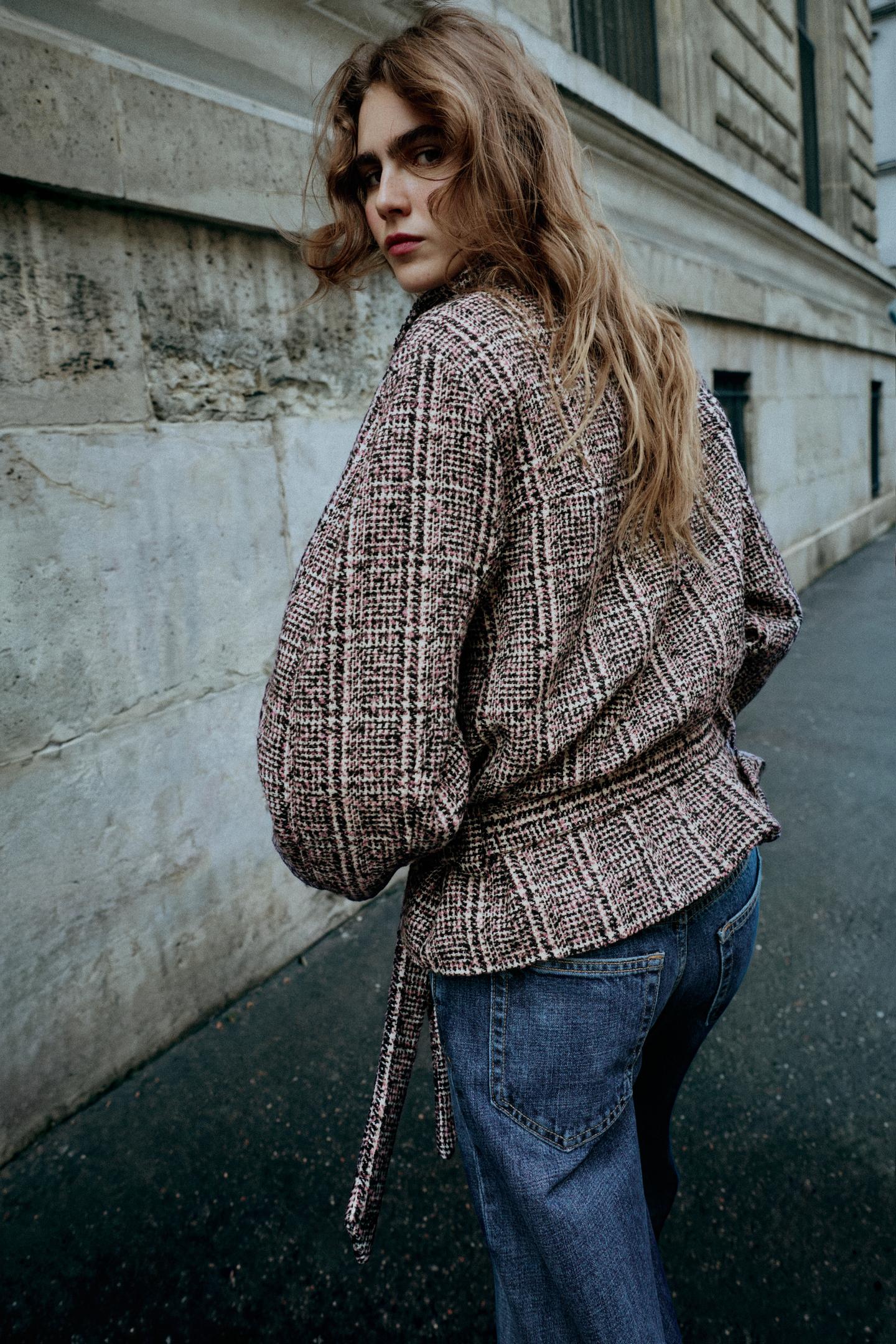 Женская куртка Zara Structured Jacket with Belt, цвет: Розовый / Белый — фото 7
