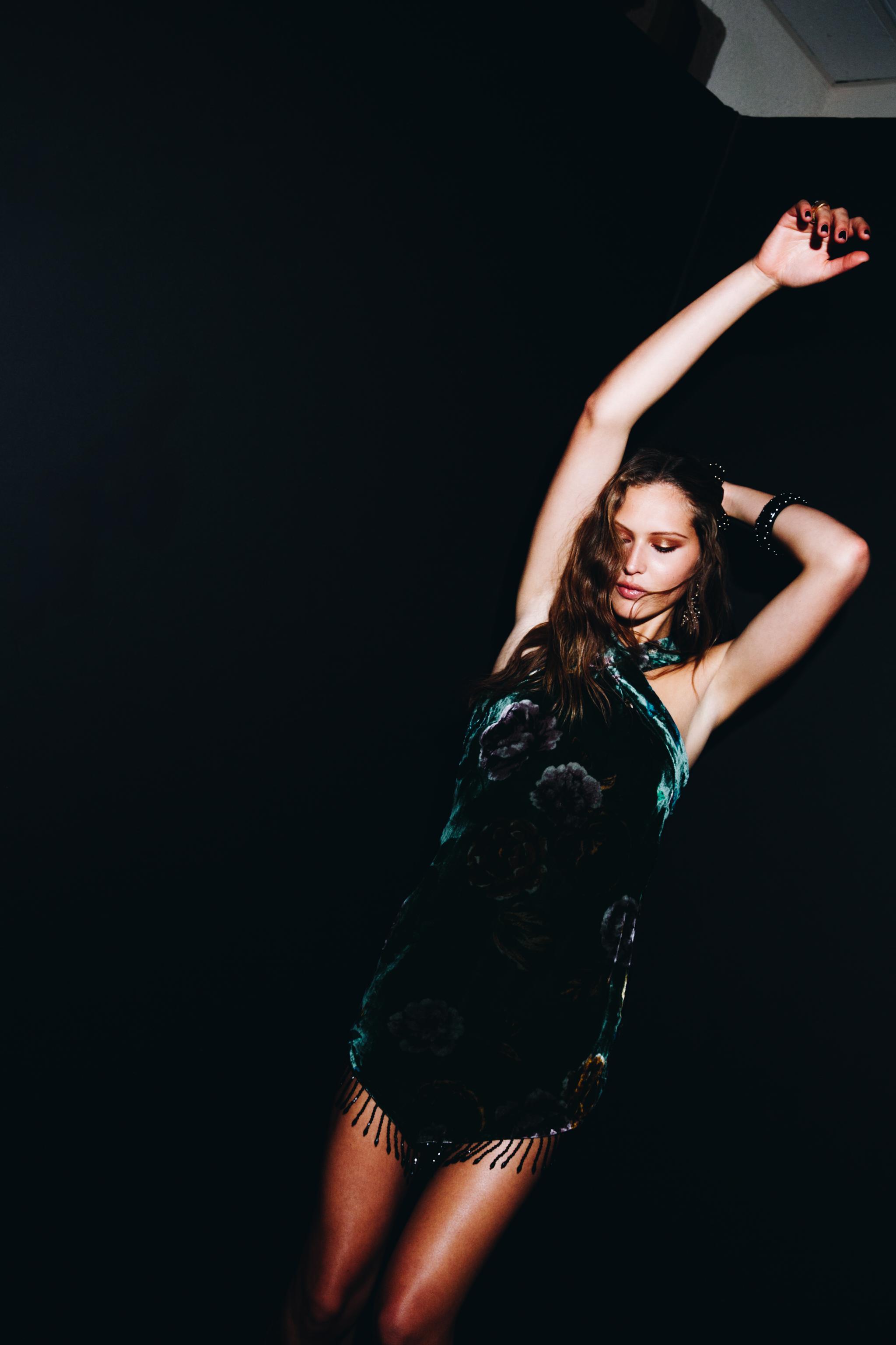 FRINGED VELVET DRESS