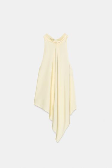 Zara SATIN EFFECT HALTER TOP - Light yellow