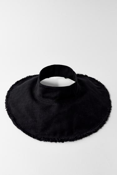 FRAYED LINEN BLEND VISOR - Black by Zara