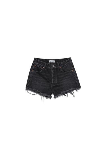 FRAYED MID-RISE DENIM SHORTS