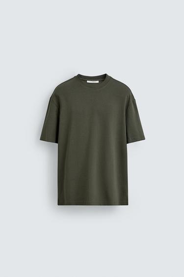 ФУТБОЛКА RELAXED FIT ИЗ ТРИКОТАЖА — ТЕМНЫЙ ХАКИ от Zara