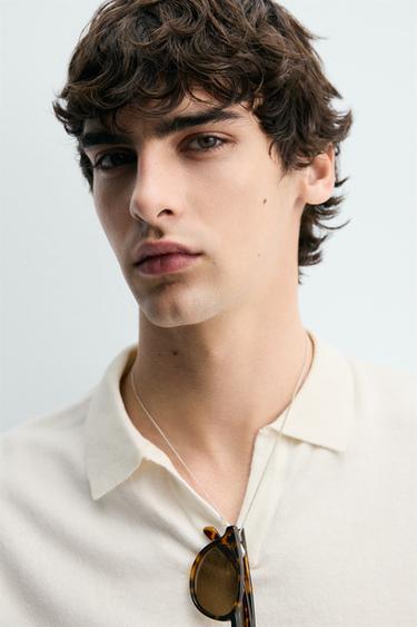 POLO EN MAILLE DE COTON ET LIN - Écru de Zara - Image 4