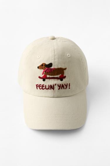 CASQUETTE SERGÉ BRODERIE TECKEL PATIN - Beige de Zara