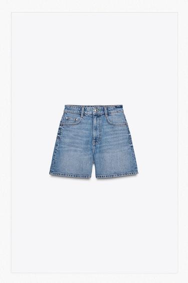 Z1975 MOM-FIT HIGH-WAIST SHORTS - Mid-blue by Zara
