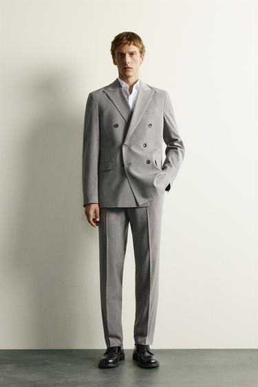 BLAZER CRUZADA TRAJE RAYAS - Gris vigoré de Zara - Imagen 0