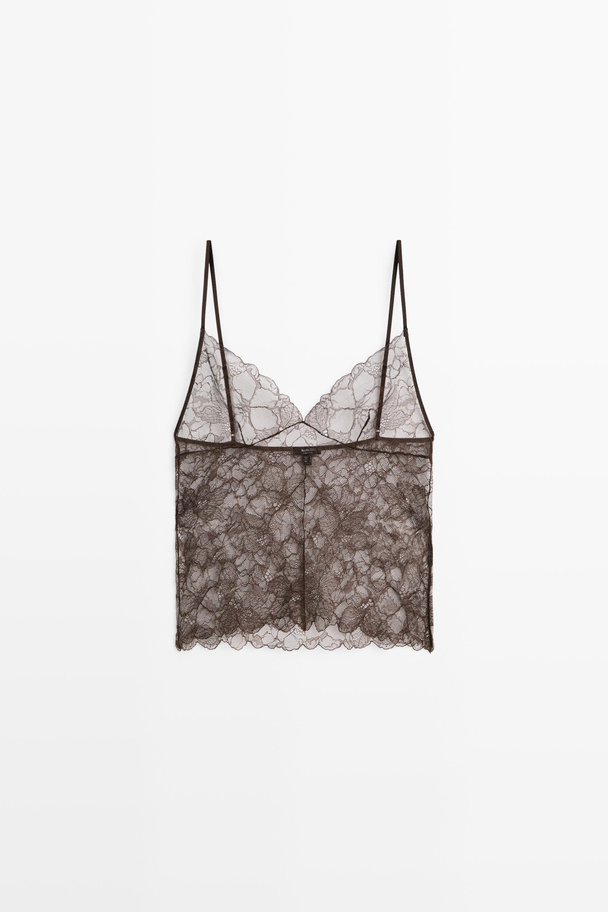 Transparent lace camisole top — Brown