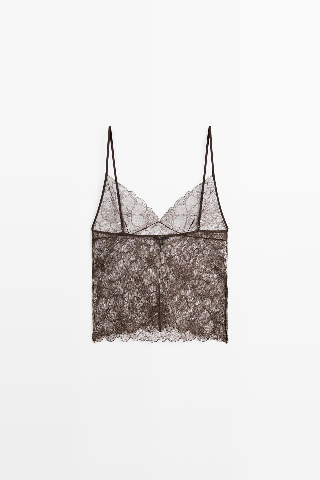 Transparent lace camisole top — Brown