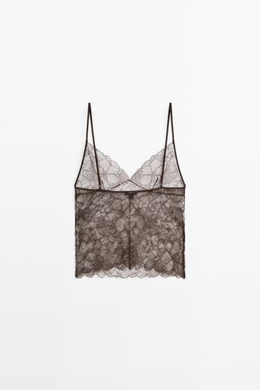 Transparent lace camisole top — Brown 2