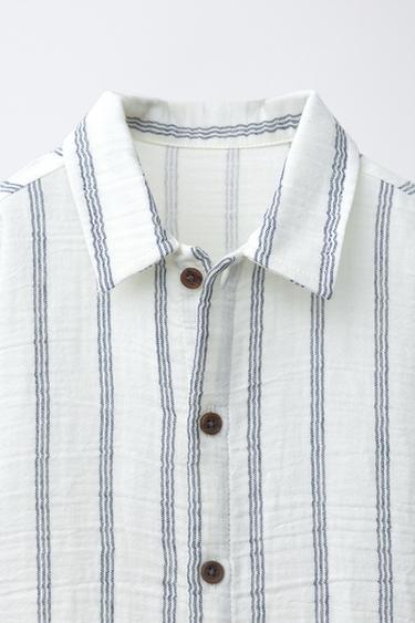 CHEMISE TEXTURÉE À RAYURES - Écru clair de Zara - Image 2
