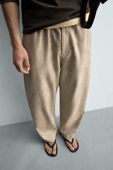 RELAXED FIT JACQUARD CHINO TROUSERS - camel by Zara
