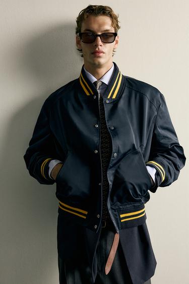 JAQUETA BOMBER RELAX FIT CONTRASTE - Azul-marinho da Zara