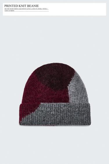 PRINTED KNIT BEANIE - Burgundy by Zara