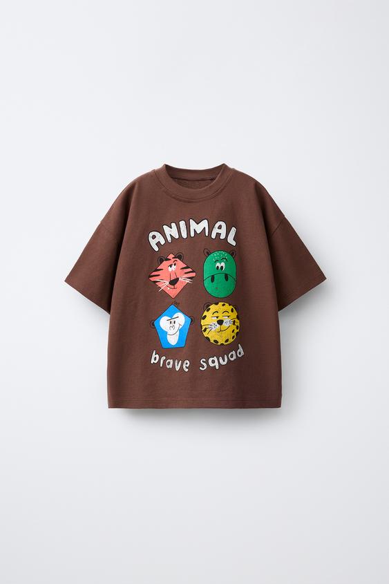 ANIMAL PRINT T-SHIRT - Chocolate by Zara - Image 0
