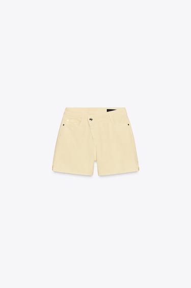 Zara Z1975 HIGH-WAISTED CROSSOVER WAIST DENIM SHORTS - Yellow