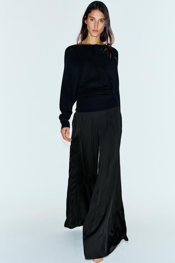 Женские брюки Zara Flowy Wide Leg, цвет: Чёрный