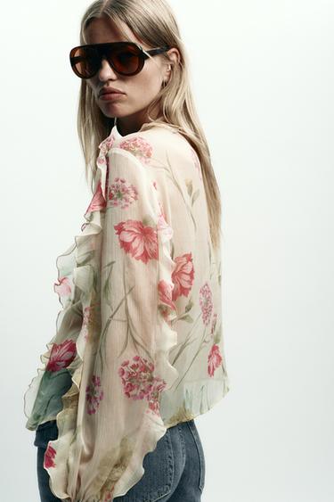 SEMI-SHEER FLORAL PRINT SHIRT - Multicoloured by Zara - Image 3