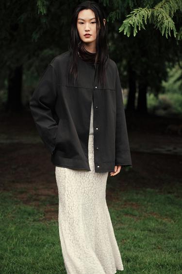 Zara ZW COLLECTION 對比色領外套 - 海藍色