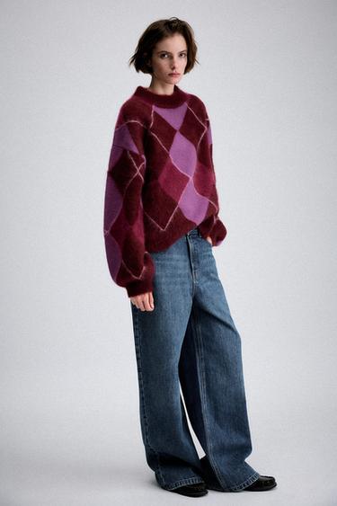 Zara 100% WOOL DIAMOND JUMPER - Pinks - Image 0