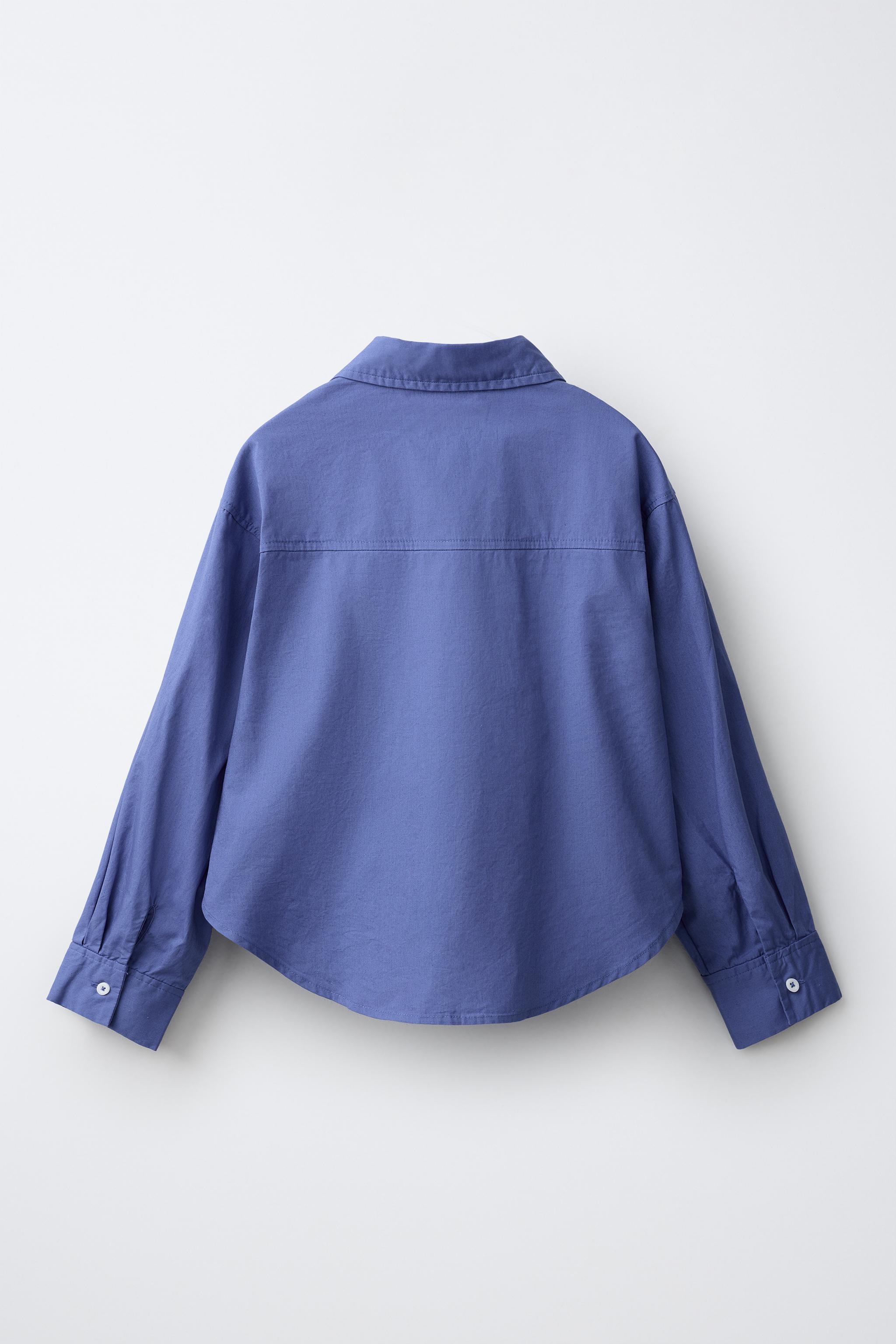 SOLID POPLIN SHIRT — Mid-blue