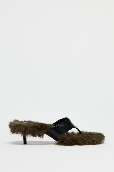 SANDALES À TALONS EN CUIR AVEC EFFET FOURRURE ÉDITION LIMITÉE - Noir de Zara - Image 1