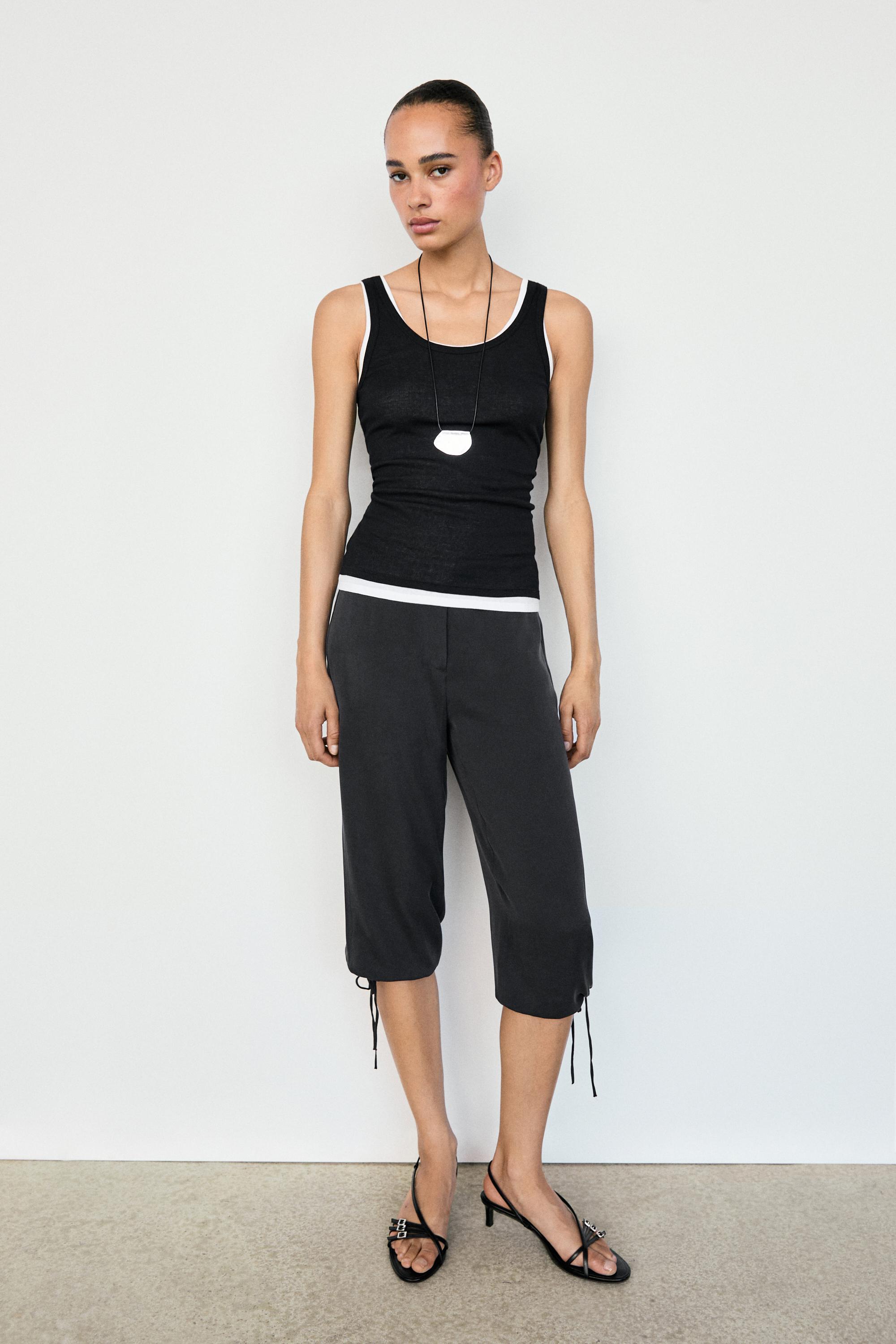 Silk blend tie-hem capri pants