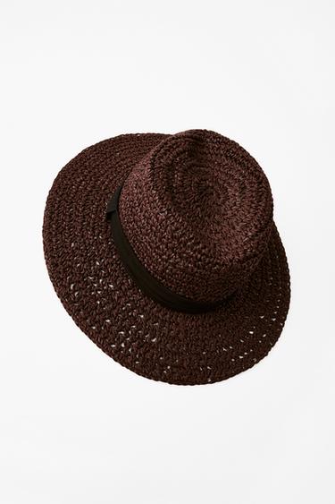 Zara CONTRAST BAND HAT - Brown