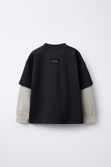 SWEAT DOUBLE MANCHE VARSITY INTERLOCK - Anthracite foncé de Zara - Image 1