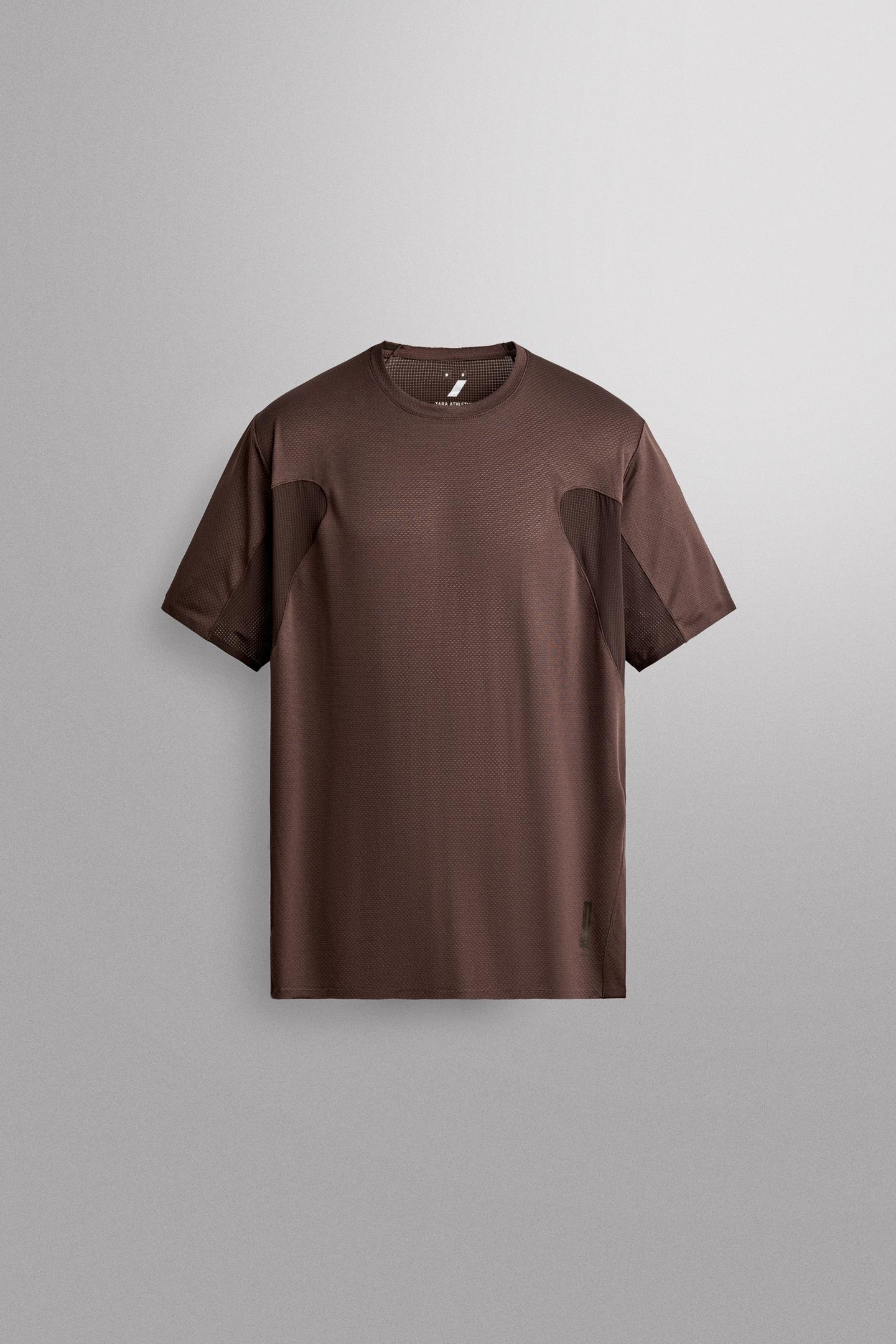 Мужская футболка Zara Contrast Technical, цвет: Коричневый — фото 6