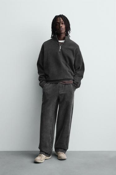 SUDADERA LAVADA CUELLO CREMALLERA - Gris oscuro de Zara