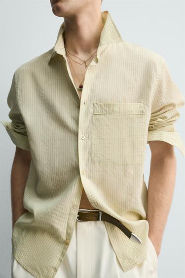 STRIPED FLOWING SHIRT - Sage Green by Zara - Image 5