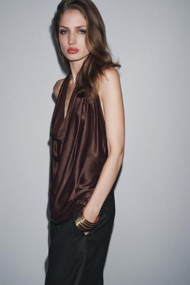 TOP HALTER ZW COLLECTION - Bordeaux de Zara - Image 3
