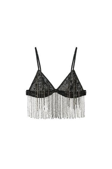 BEADED FRINGE BRA - Black by Zara - Image 0