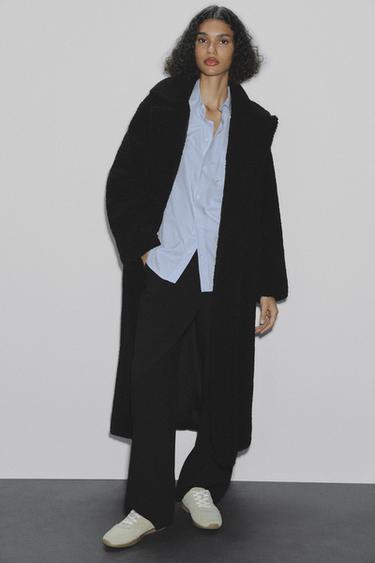 LONG FAUX SHEARLING COAT - Black by Zara - Image 0