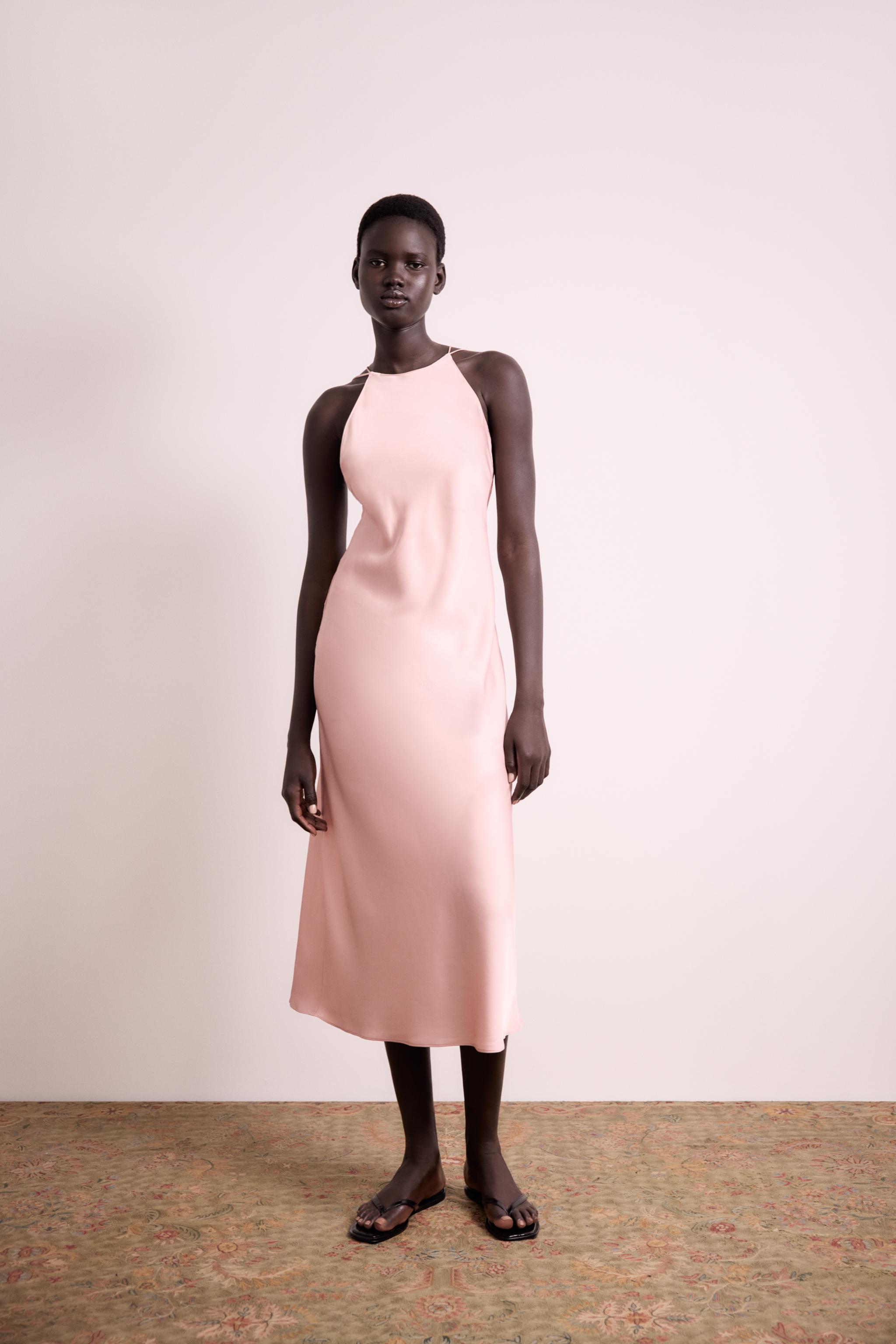 GLOSSY HALTER NECK DRESS Pink ZARA United Kingdom