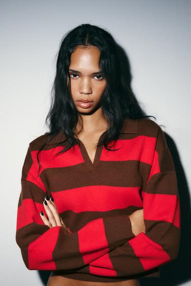 Zara PLETENA POLO MAJICA SA PRUGAMA – prugasto
